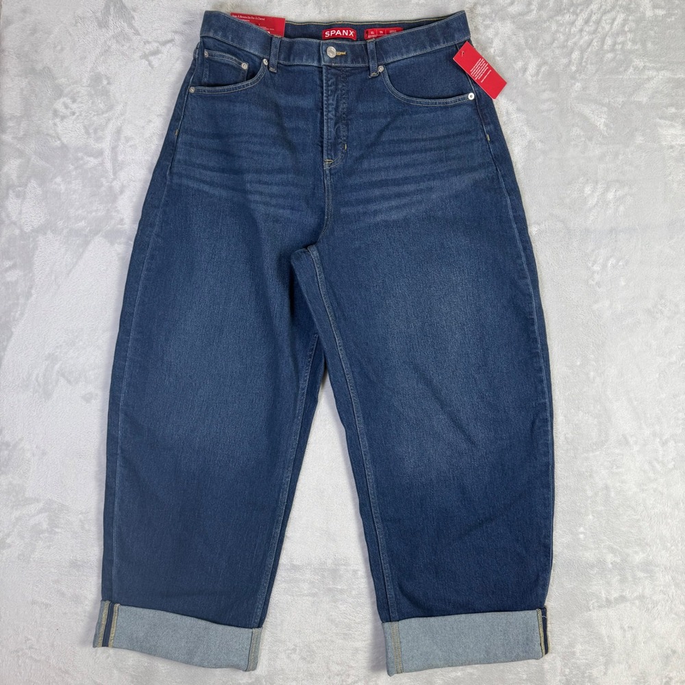 Spanx Cuffed Horseshoe Jeans Womens XL Blue High Rise 4-Way Stretch 22171R